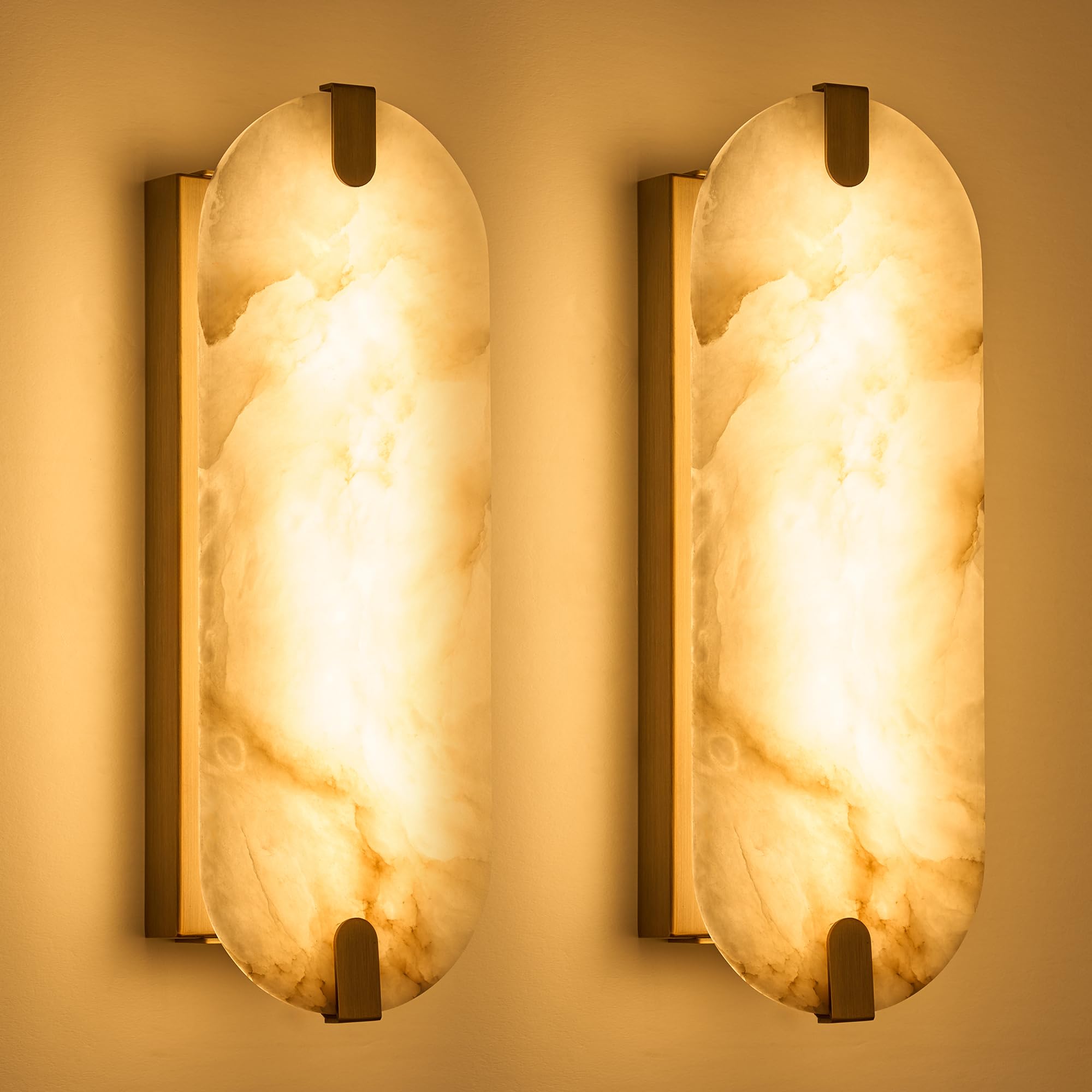 Photo 1 of ZEROUNO Alabaster Wall Sconces, 14.2 inch Wall Sconce, Natural Marble Wall Sconces Wall Lighting Set of Two, Dimmable Light Fixtures for Bedroom Living Room Stairs Vanity Hallway Bedside