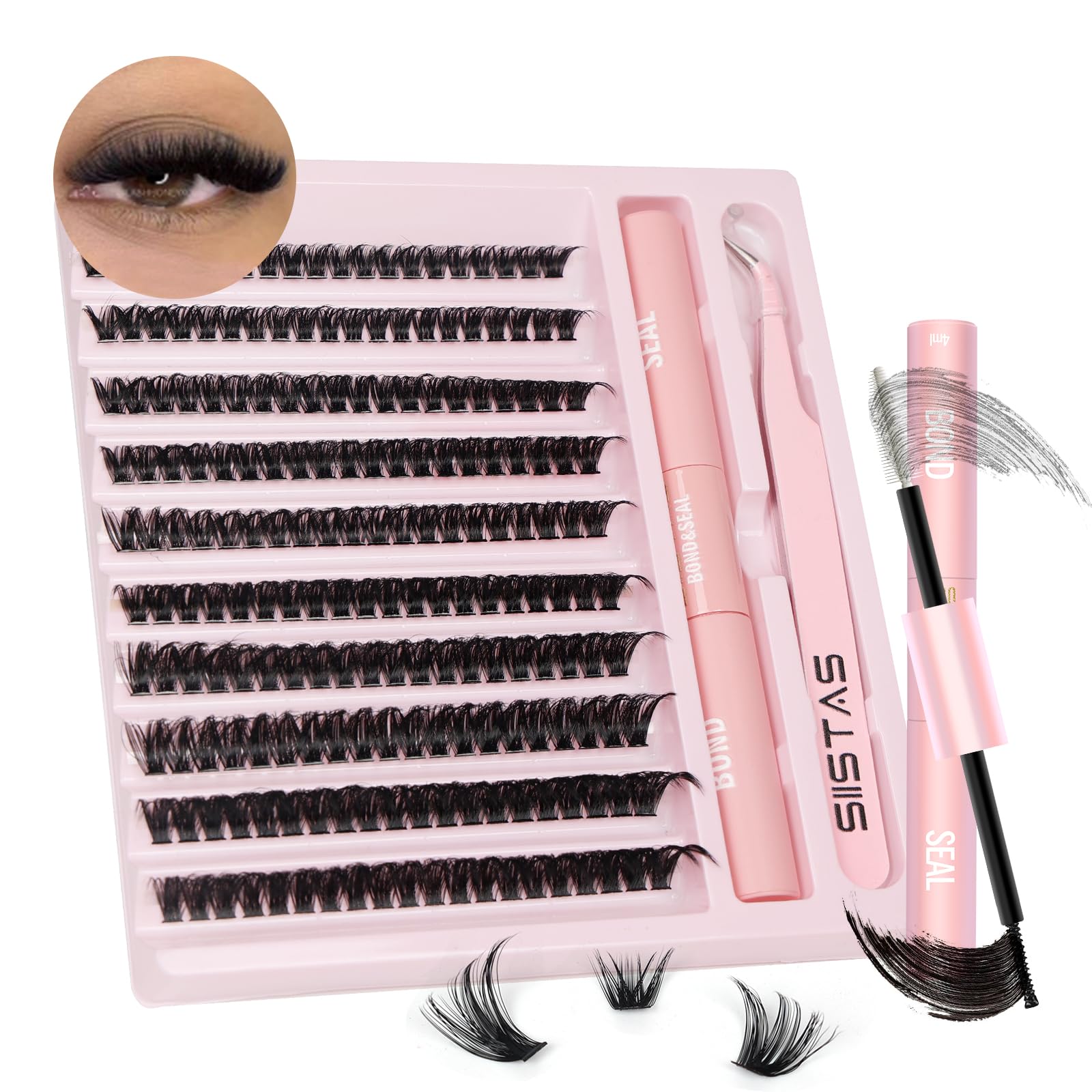 DIY Lash Extension Kit，200pcs Lash Clusters Individual Lashes Eyelash Extension Kit D Curl Volume Cluster Eyelashes with Lash Bond and Seal and Lash Tweezers，Application at Home Lash Extension Kit(60D — image 1