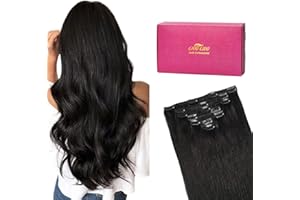 GOO GOO Clip in Hair Extensions Human Hair, 18inch 120g 7Pcs, #1B Natural black, Hair extensions for women, Human Hair Extens