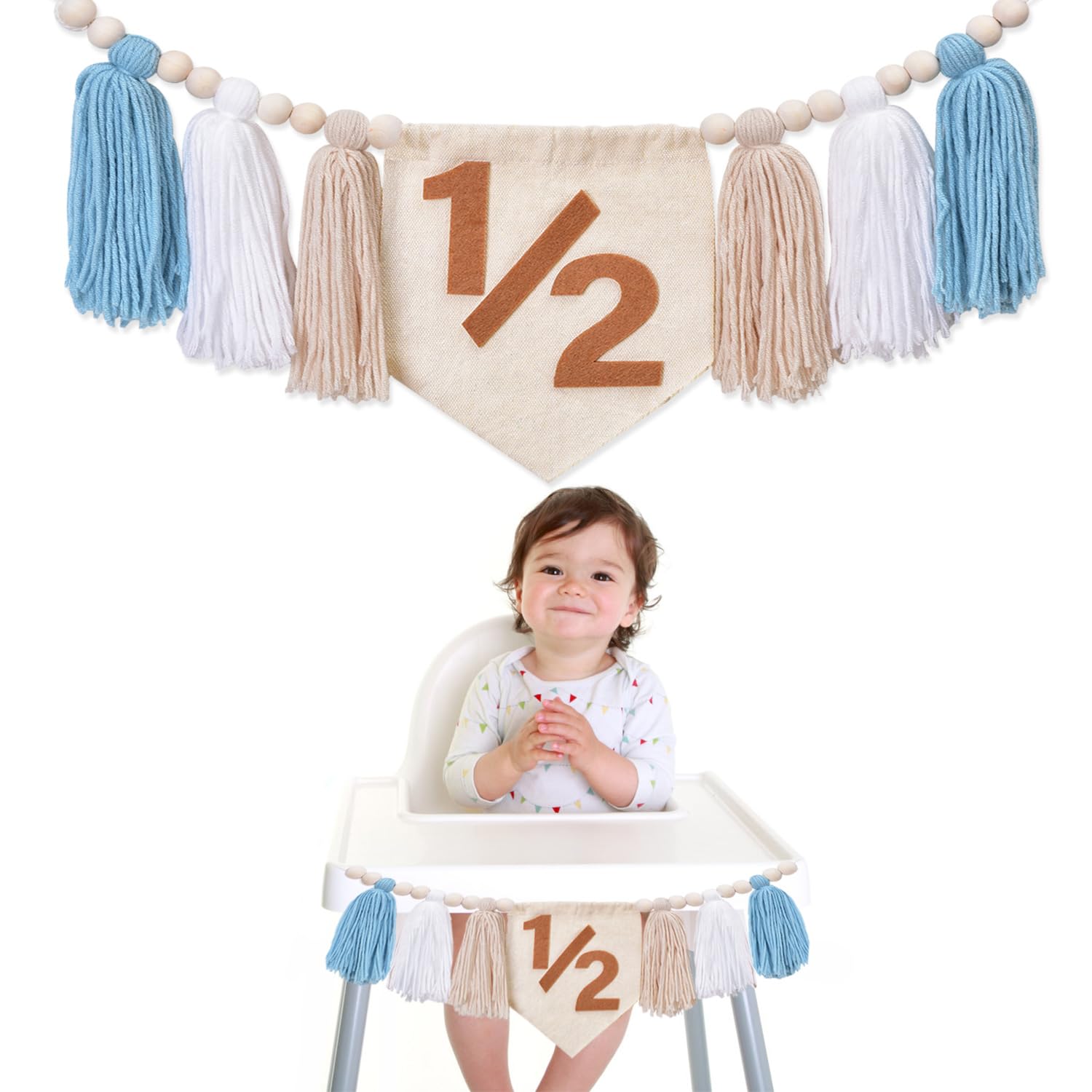 Photo 1 of Half Birthday High Chair Banner - Dokuna Boys 1/2 Half Birthday Party Decorations Photo Backdrop, Half Way to One Decorations for Boys (Khaki)