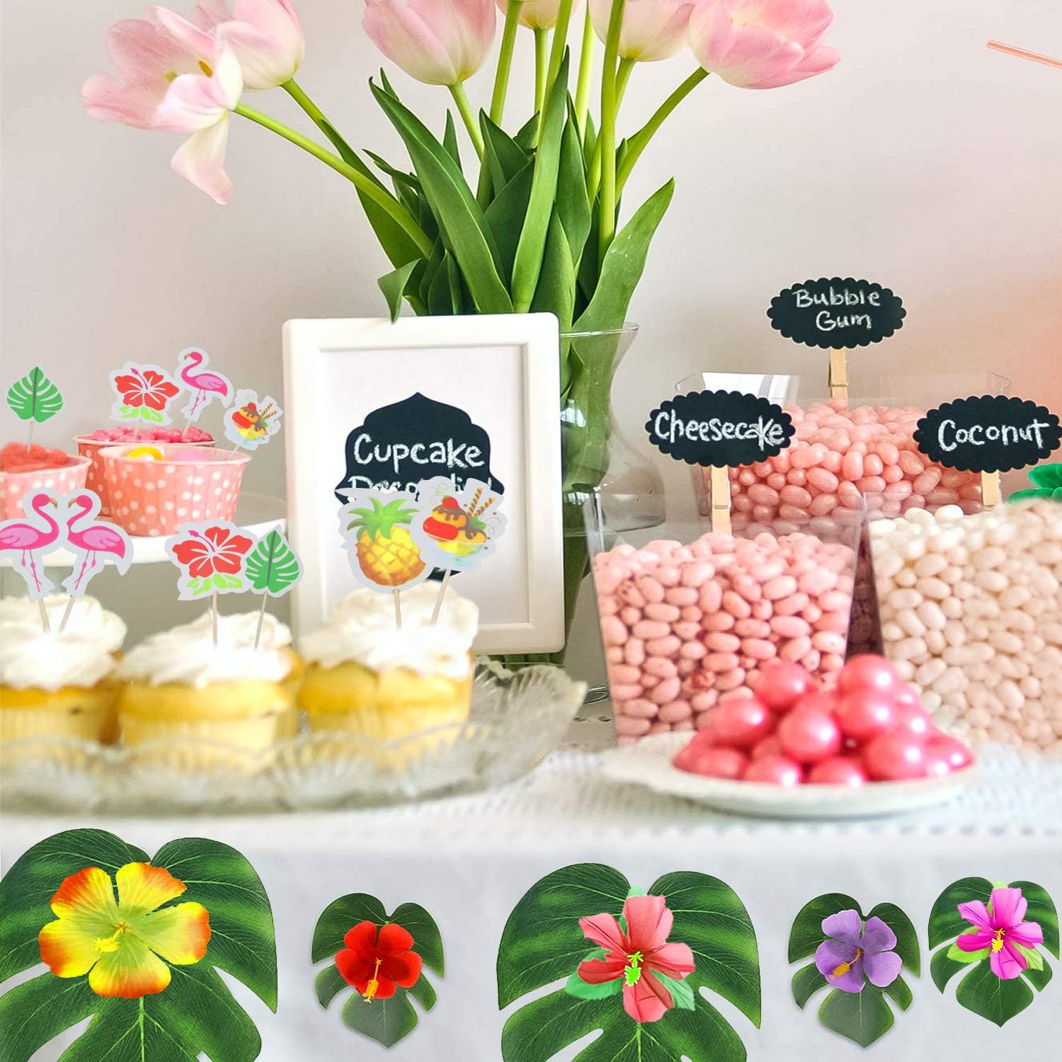 Yojoloin 132 Pcs Hawaiano Luau Falda de mesa Set de decoración,de