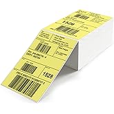 YIKIADA Yellow Direct Thermal Labels 4 × 6 Inch Vinyl Self-Adhesive Fanfold Shipping Stickers Waterproof Perforated Printer Decal for Office School Warehouse 500 PCS
