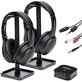 HomeSpot JM320, Auracast TV Headphones with BA210 v2 Transmitter for AV Home Theater Movie Projector, Bluetooth 5, Seamless Switching with Mobile Tablet, No Delay, 60 Hrs (2 Headphones Companion Pack)