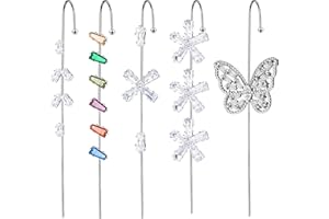 AccGin Trendy Pierced Ear Crawler Earrings for Women Gold & Silver Snowflake Rhinestone Helix Hook Set Fashionista Jewelry with Secure Ear Plug Fixer for Daily & Evening Outfits