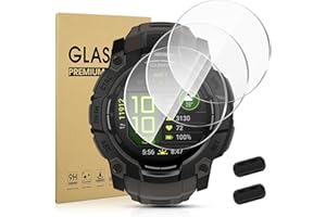 Suoman 3-pack for Garmin instinct 3 50mm AMOLED/Solar Screen Protector, Charger Port + [Anti Scratch] 9H Tempered Glass Protective Film