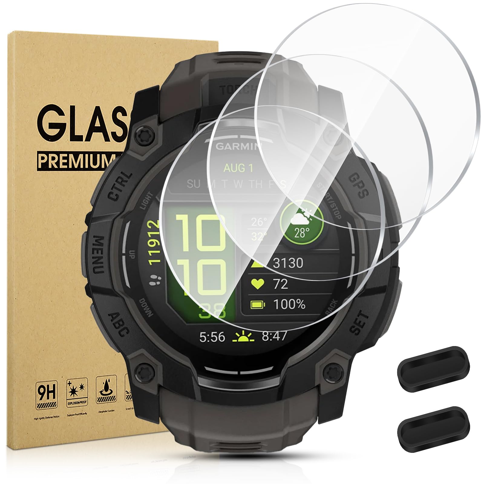 Photo 1 of Suoman 3-pack for Garmin instinct 3 50mm AMOLED/Solar Screen Protector, Charger Port + [Anti Scratch] 9H Tempered Glass Protective Film