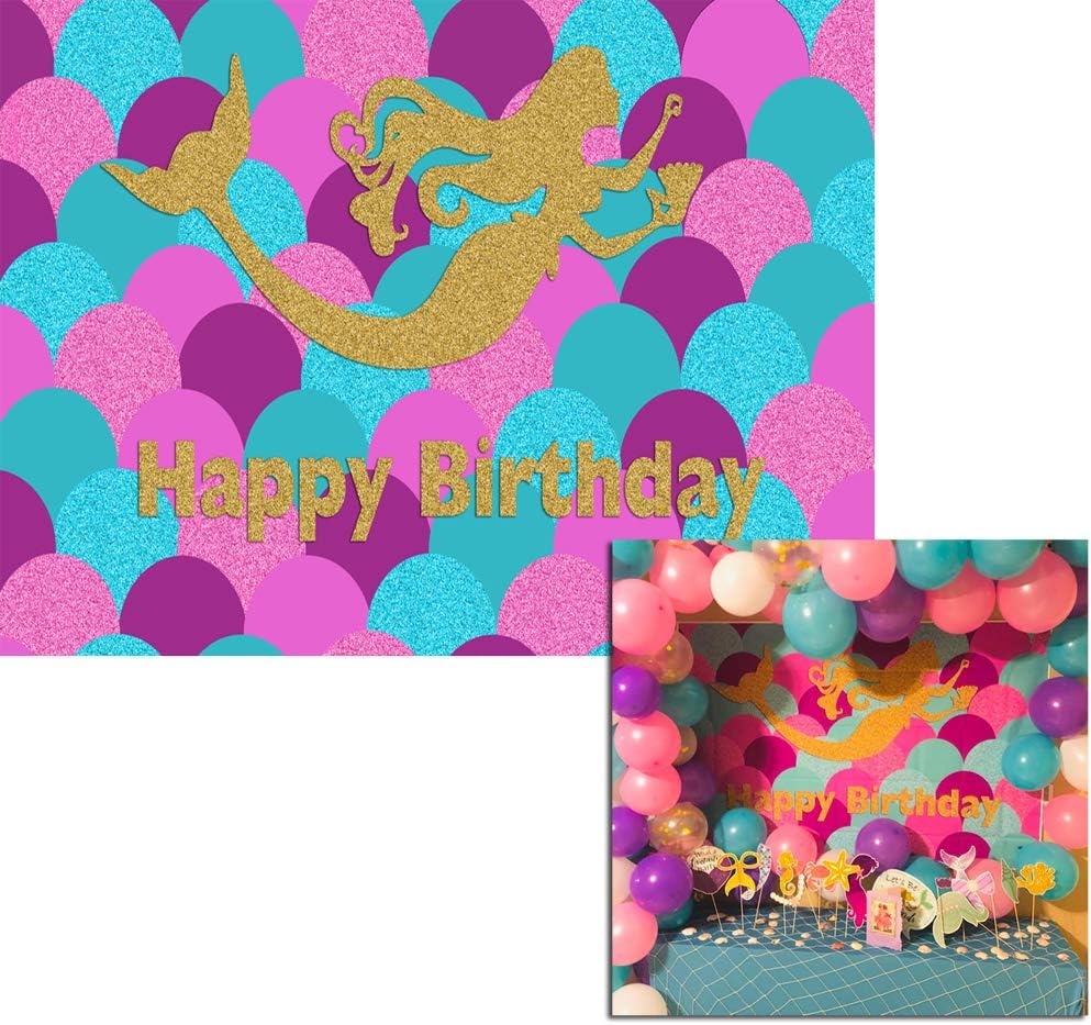 HUAYI Birthday Photo Backdrop Under Water Mermaid Scales Photography Background Mermaid Party Decoration GW893