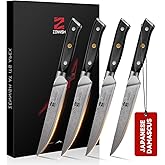 Zennish Steak Knives Set, 5 Inch Non-Serrated Steak Knives Set of 4, Japanese AUS-10 Steel Core with 67-Layer Damascus Cladding, Full Tang G10 Handle in Premium Gift Box