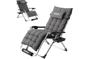 Amopatio Zero Gravity Chair 22" Seat Width, XL Lounge Chairs w/Cushion, Folding Reclining Camping Chair for Outside Deck, Yard, Porch, Pool, Dark Grey