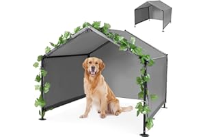 INRLKIT Large Dog Shelter Outdoor Tent Dog House for Large Medium Dogs, Outside Sun Rain Canopy Pet House for Homeless Cats Pigs Livestock with Rainproof Cover & Artificial Grapevine Leaves