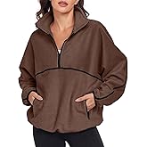 KateModa Women's Half Zip Fuzzy Fleece Pullover Oversized Sherpa Sweatshirt Long Sleeve Soft Sweater Jackets with Pockets
