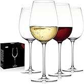 JBHO Hand Blown Italian Style Crystal White or Red Wine Glasses - Gift Packaging for Any Occasion - Lead-Free Premium Crystal Clear Glass - Set of 4-18 Ounce
