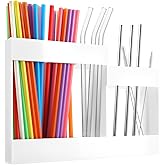 Acrylic Straw Dispenser Organizer - Reusable Metal Straw Holder for Countertop & Cabinet Storage - Ideal for Tumbler Cups, Keep Straws Neat & Accessible, Compatible with Long & Short Straws (White)