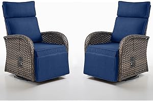 Belord Swivel Outdoor Recliner Chair Set of 2 - Reclining Patio Chair with Adjustable Backrest and Footrest, All-Weather Wicker Chaise Lounge Chair Outdoor for Pool Deck Brown (Upgraded 2.0)