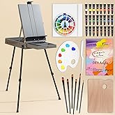 Falling in Art Artist Painting Set with French Easel, 37Pcs Professional Easel Kit with Canvas, Paintbrush, Paints Suitable for Adults, Artists and Beginners, Gray