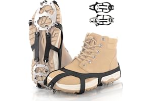 Xproutdoor Ice Cleats, Upgraded Snow Grips 18 Stainless Steel Spikes Crampons, Strong Traction Anti-Slip, Walking Hiking on Ice & Snow Ground, Mountain Climbing, for Shoes Boots