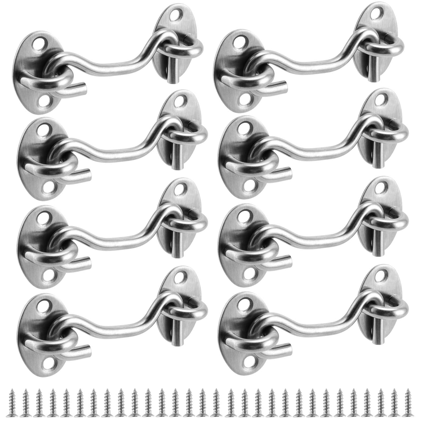 HEIHAK 8 Pack Cabin Hook and Eye Latch, 75mm/3Inch Stainless Steel Door Latch Hook and Eye Latch, Window Hook Lock with Mounting Screws for Garage Door, Shed Gate (Silver)