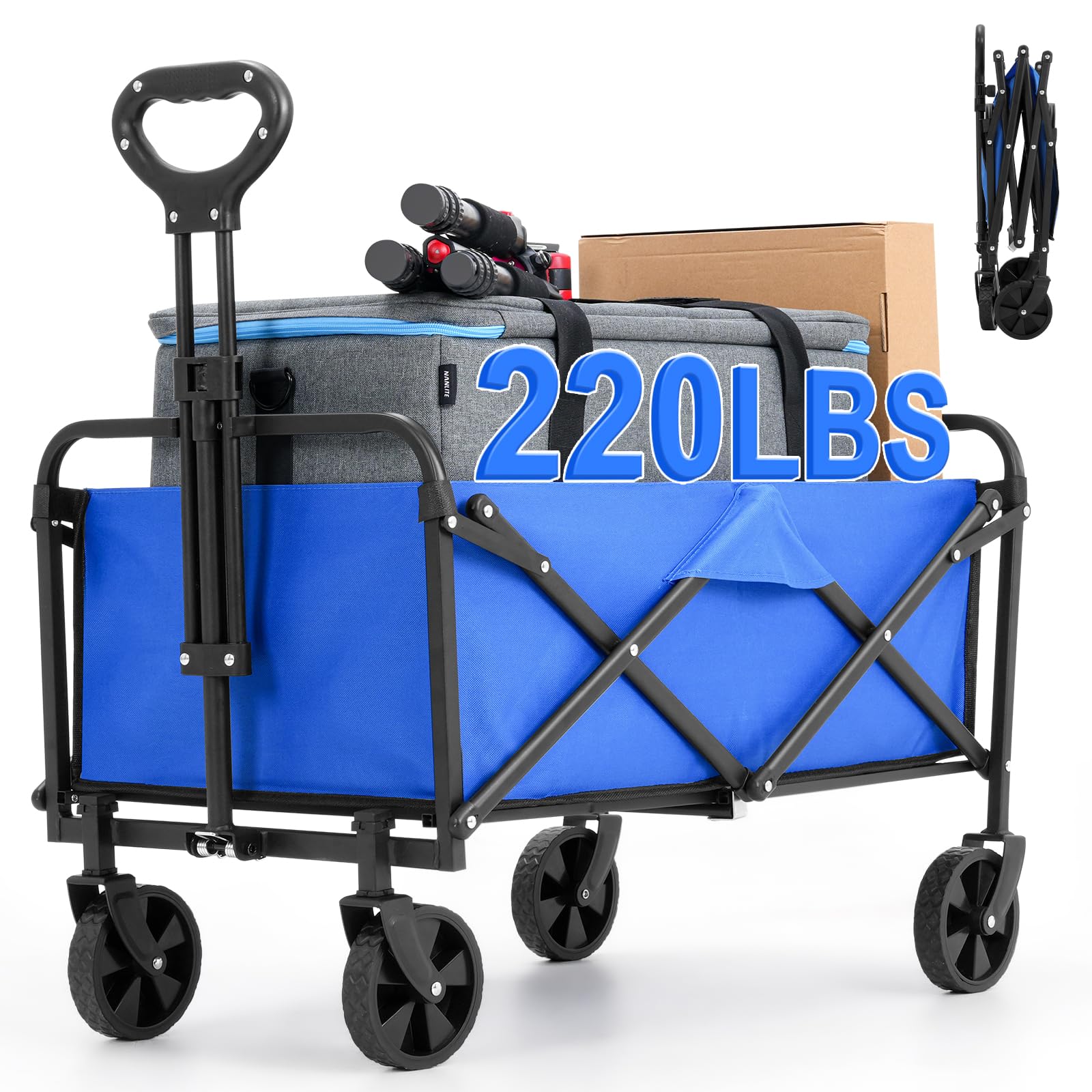 EVLIQUIL Collapsible Foldable Wagon,Wagons Carts Foldable with Wheels,Utility Grocery Folding Beach Wagon for Sand Garden Sports Shopping Outdoor(Lake Blue). Image