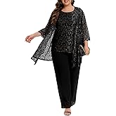 Women's Plus Size Lace Mother of The Bride Pant Suits 3Pcs Wedding Formal Outfit Set Evening Party Gown