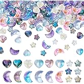 AHANDMAKER 180Pcs 18 Style Glass Moon Star Beads, Mixed With Gold Foil Transparent Heart Beads, Hanging Ornament Cute Charms for Jewelry and Necklace Making