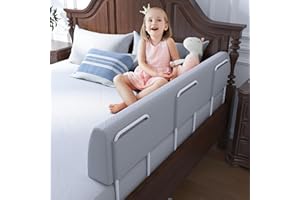 FigTime Bed Bumper for Toddlers, Foam Bed Rail for Toddlers, Toddler Bed Rail Bumper, Soft Safety Bed Guard Rail for Kids, Bed Side Rail for Twin, Full, Queen & King Beds (Grey, 51", 3-Bracket)