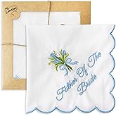 Lauusiusi Wedding handkerchiefs - Mother Father of the Bride Gifts 11" x 11" Something Blue Embroidered Hankies Gifts