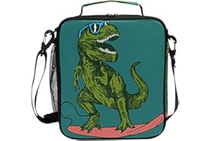 AUUXVA Funny Dinosaur Skateboard Kids Lunch Bags for Girls Boys Insulated Lunch Box Thermal Lunchbox Tote Bag with Adjustable Strap Leakproof Durable Lunch Cooler for Children Women School Work