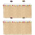Hawaiian Luau Grass Table Skirt 2 Pack 9ft Raffia Aloha Table Skirt for Hawaiian Tiki Bar Decorations, Tropical Jungle Luau Party Decorations Supplies, Moana Birthday Party Supplies
