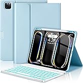 HOTLIFE for iPad Pro 11 Inch (M4) 2024 Case with Keyboard, Magnetic Detachable - 7 Color Backlit Keyboard Case for iPad Pro 11 (M4),Wireless Folio Keyboard Cover with Pencil Holder (Sky Blue)