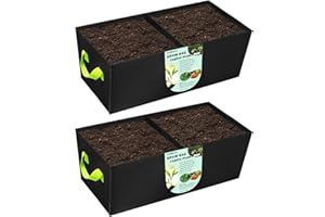 2 Pack Plant Grow Bags,ANGELIOX 2-Grids Rectangle Grow Bag,10 Gallon Heavy Duty 400G Fabric Garden Bed, Square Nonwoven Flowe