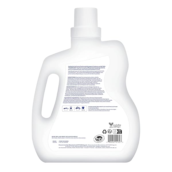 ATTITUDE LIQUID FABRIC SOFTENER, PLANT-BASED & VEGAN, HE COMPATIBLE, NATURALLY DERIVED, WILDFLOWERS SCENT, 80 LOADS, 67.6 FL OZ