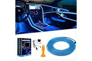 KEIUROT El Wire Lights for Car, Blue El Wire Car Interior Neon Lights 16FT/5M Car Led Strip Light Interior USB 5V for Car Garden Party Decoration
