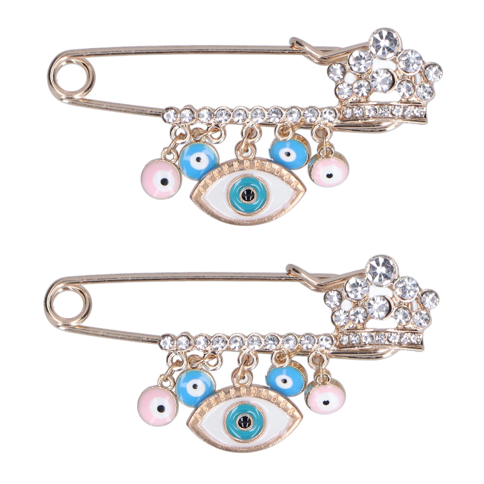 Hztyyier 2Pcs Brooch Pins Evil Eye, Rhinestone Brooch Pins Blue Evil Eye Stroller Pin for Baby Good Luck Brooch Diaper Bag Pin Birthday Gift