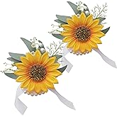 WEIERYUE Artificial SunflowerWrist Corsage,Bride Groom Bridesmaid Wedding Flower Corsage Set,Formal Party and Vintage Wedding (2pcs Sunflower Wrist Corsage)