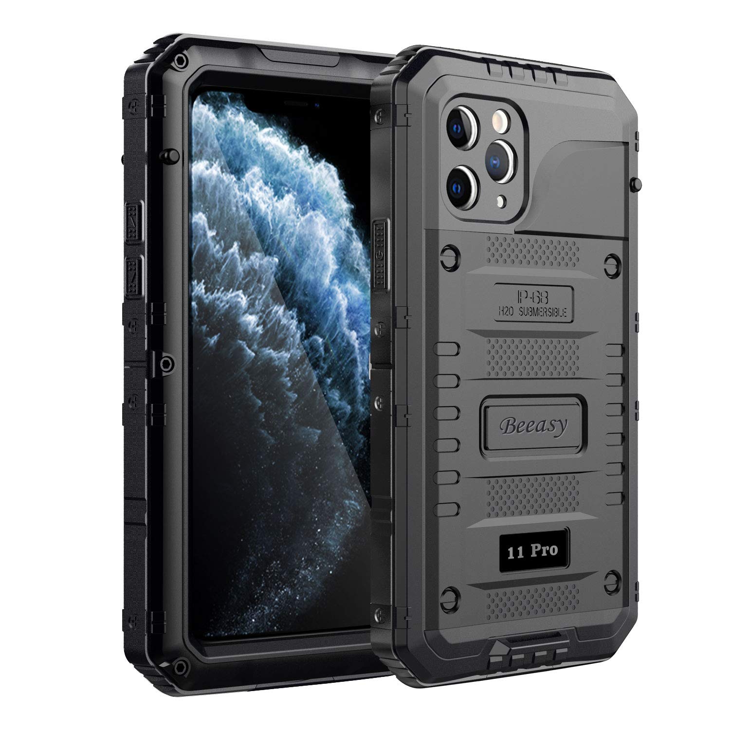 Beeasy iPhone 11 Pro Case Black, Waterproof Shockproof Tough Heavy Duty, with Built-in Screen Protector 360 Degree Full Body Military Protective, Drop Proof Metal Cover for Outdoor Sport — image 1