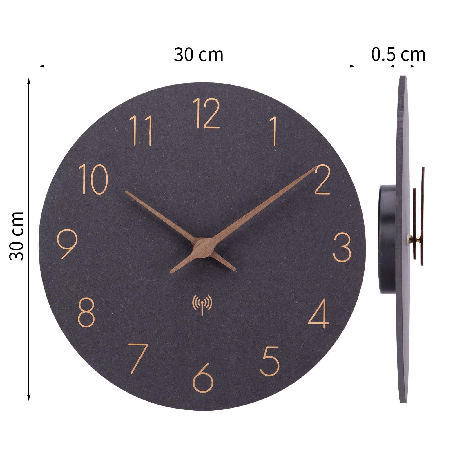 ACCSHINE MDF Holz Funkuhr Wanduhr Ohne TickgeräUsche Lautlos 30cm Quarz Batterie Groß Wanduhren Einfach zu Lesen für Zimmer Zuhause KüChe Schlafzimmer Büro Schule (Schwarz) 6