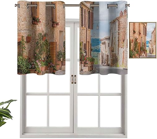 Cortina corta con ojales para ventana, diseño de ciudad medieval en