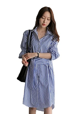 Amazon Jinniu レディース 秋 長袖 シャツワンピース ゆったり