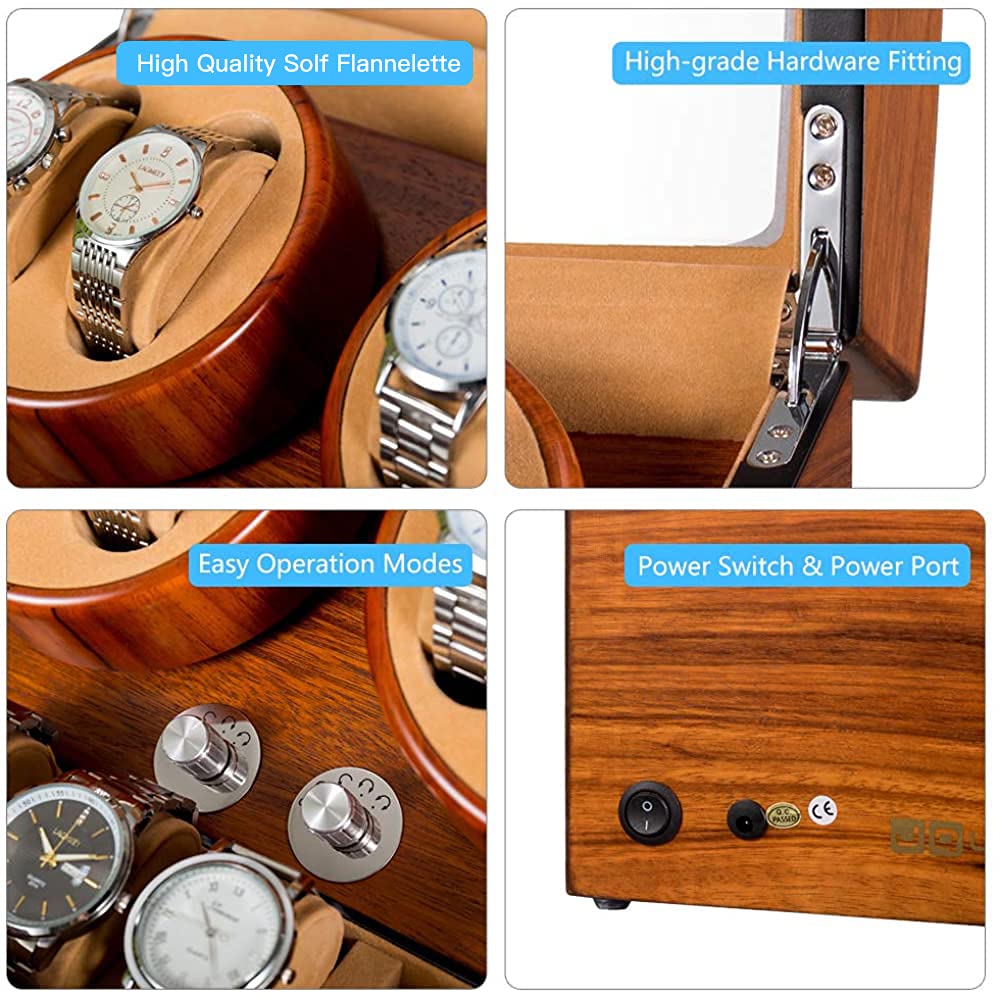 JQUEEN 4 Automatic Watch Winder with 6 Storage Case (Mandshurica)