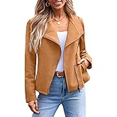 AUTOMET Women‘s Faux Suede Leather Jacket, Cropped Open Front Coat for Fall Winter Spring, Cardigan Style