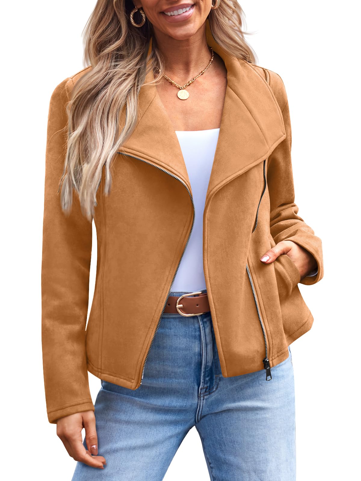 AUTOMET Womens Faux Leather Jackets Suede Fall