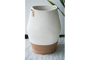 Goodpick Large Laundry Hamper | Tall Wicker Hamper Laundry Basket, Soft Cotton Rope Woven Hamper, Farmhouse Design Graceful Curve Basket 25.6 Inches Height