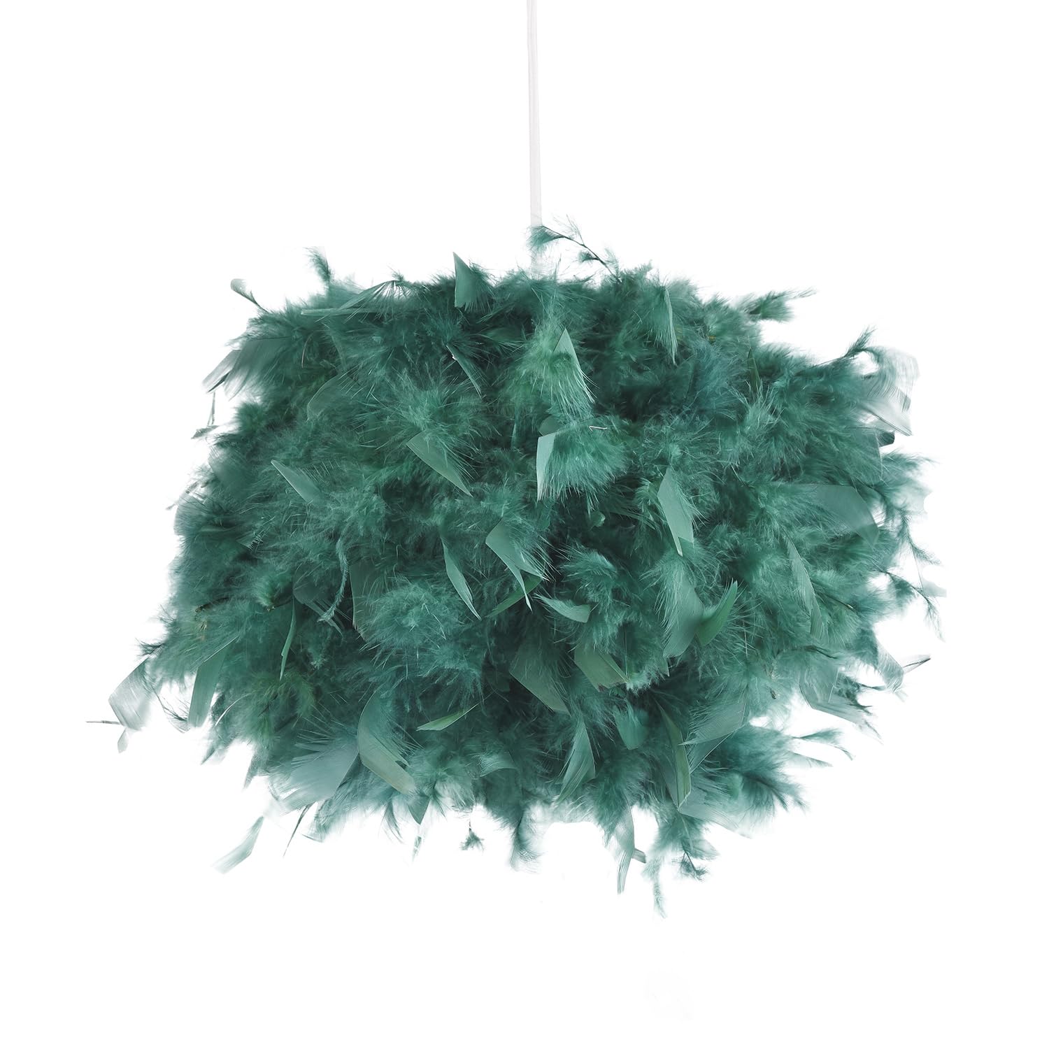 Eye-Catching and Modern Real Natural Forest Green Feather Decorated Small Pendant Light Shade 40watt Maximum Perfect Statement Piece 25cm Diameter by Happy Homewares