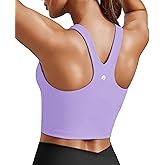 PINSPARK Women Sports Bra High Neck Racerback Workout Crop Tank Top Longline Padded Yoga Tops with Built in Pads