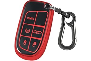Kirsnda for Jeep Key Fob Cover with keychian,TPU Protection Key Case Compatible with RAM Grand Cherokee Renegade Chrysler Durango Journey Smart Remote Key(Red,5 Button)