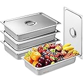 VEVOR 4 Pack Stainless Steel Hotel Pans with lid,Full Size 4 Inch Deep 0.8mm Thick Anti-Jam Commercial Food Pans for Steam Tables, Restaurants, Catering & Industrial Use