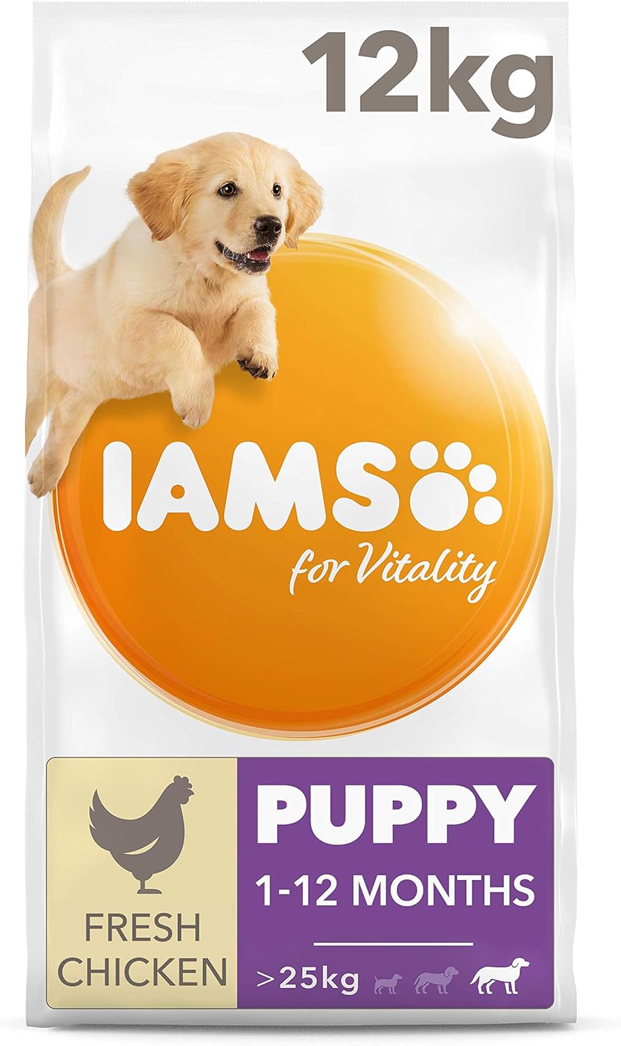 IAMS Puppy Large Dry Dog Food Chicken 12kg, transparent, 12 kg (Pack of 1)