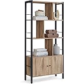 VASAGLE Bookshelf, Storage Shelf, Large Bookcase with Doors, 4 Shelves, Steel Structure, Industrial Style, for Living Room, O