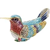 Vie jeune Hand Painted Enamel Hummingbird Trinket Box, Hinged Jewelry Box Unique Mini Ring Necklace Jewelry Organizer, Vintage Bejeweled Storage, Figurine Collectible Keepsake Home Decor (Blue)