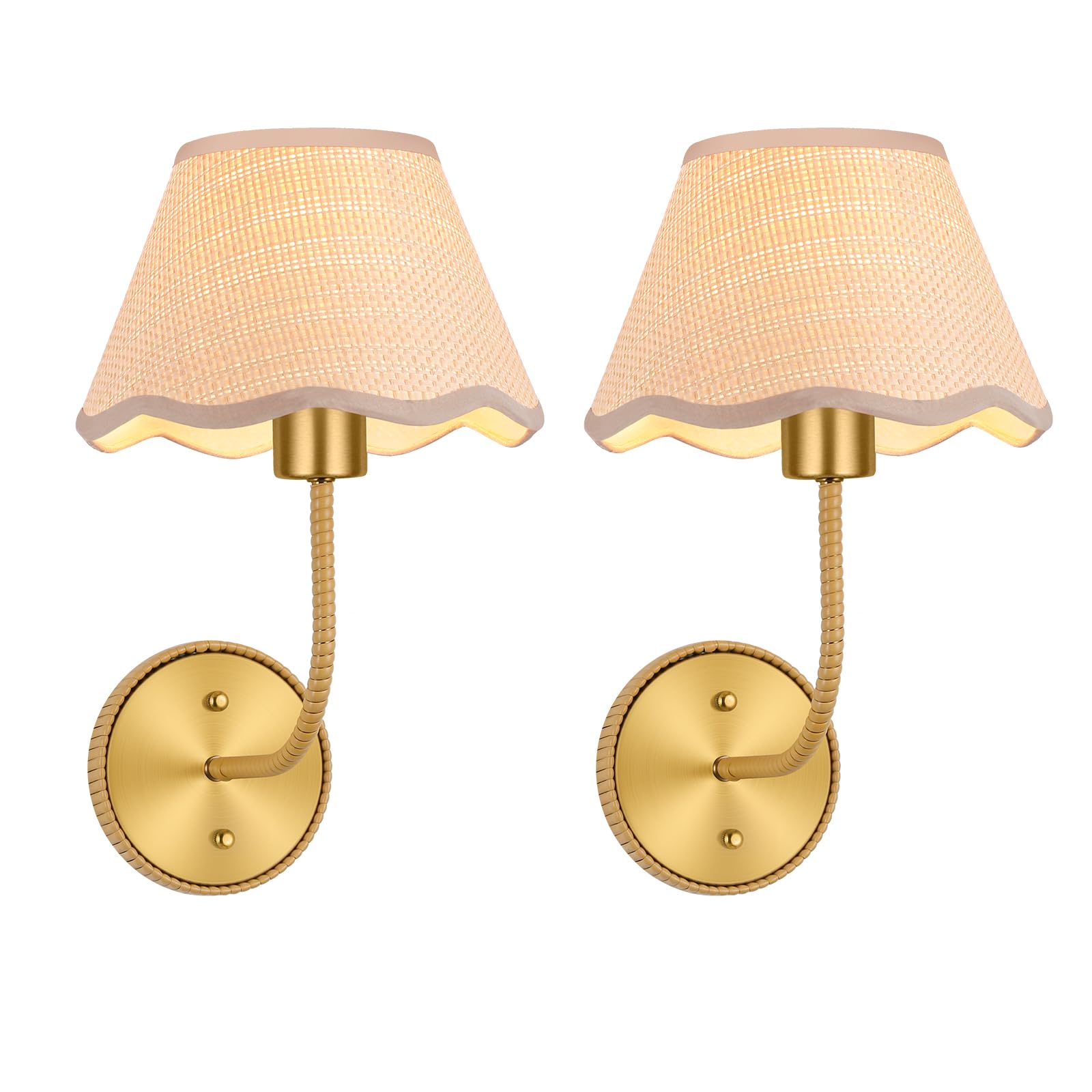Photo 1 of KUSSCO Boho Wall Sconces Set of Two Rattan Wall Lamp Rustic Brass Wall Mount Light Hardwire Wall Sconces Lighting for Bedroom Living Room Hallway Vanity Stairway, E26 Base, 2 Pack